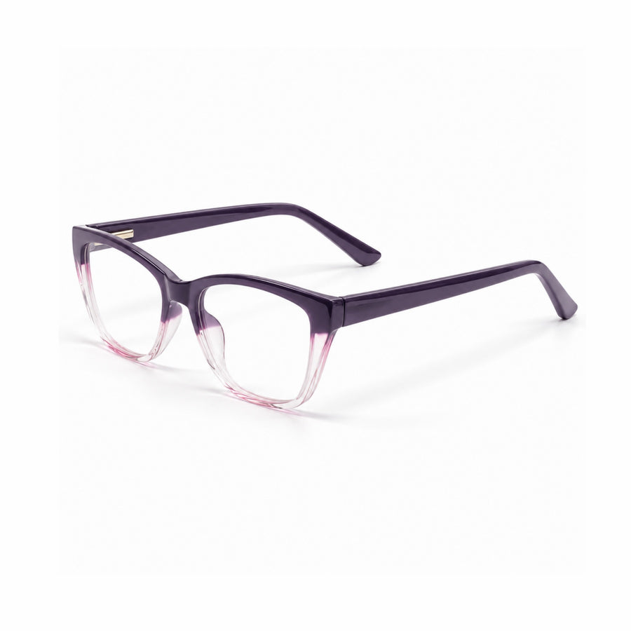 DOZY 33510 Women's Cat-Eye Optical Frame in Purple Clear — three-quarter view
