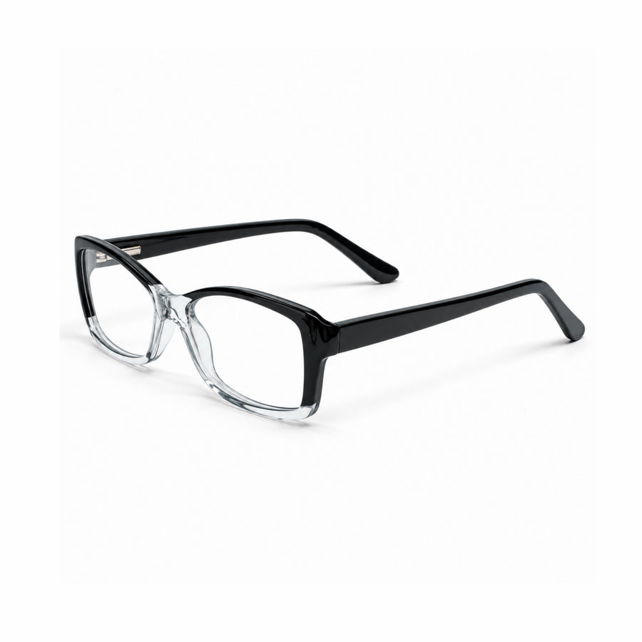 DOZY 35001 Women's Rectangle Optical Frame in Black Clear — three-quarter view