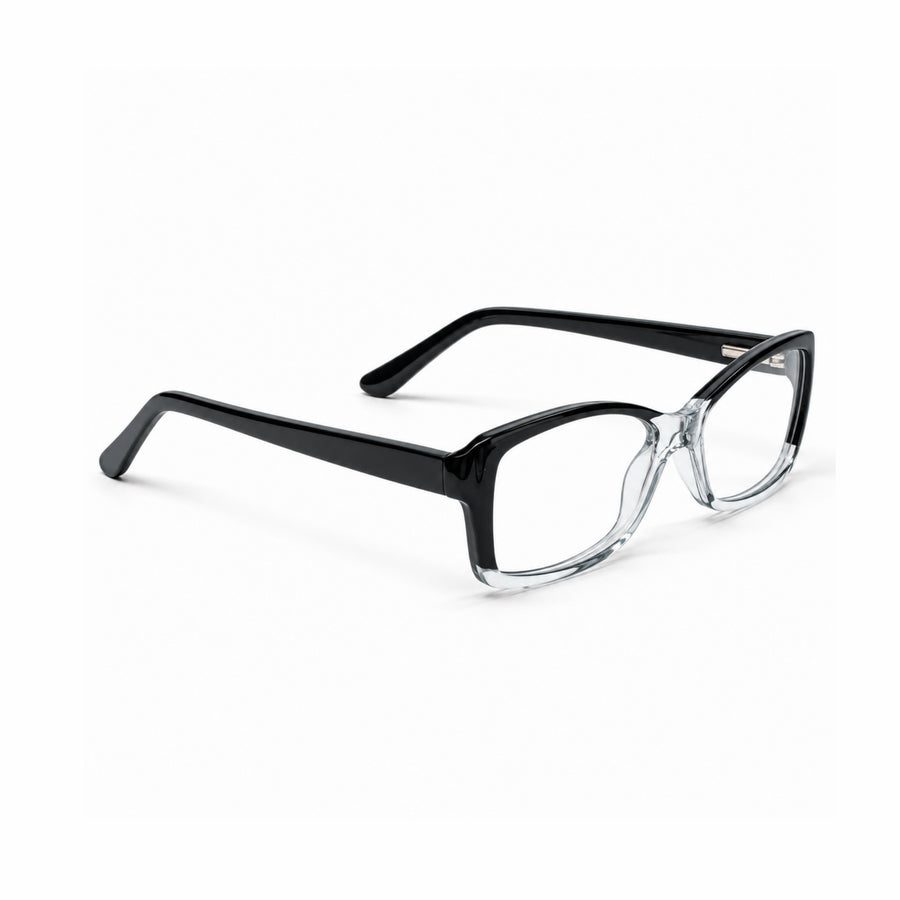 DOZY 35001 Women's Rectangle Optical Frame in Black Clear — three-quarter view (opposite side)