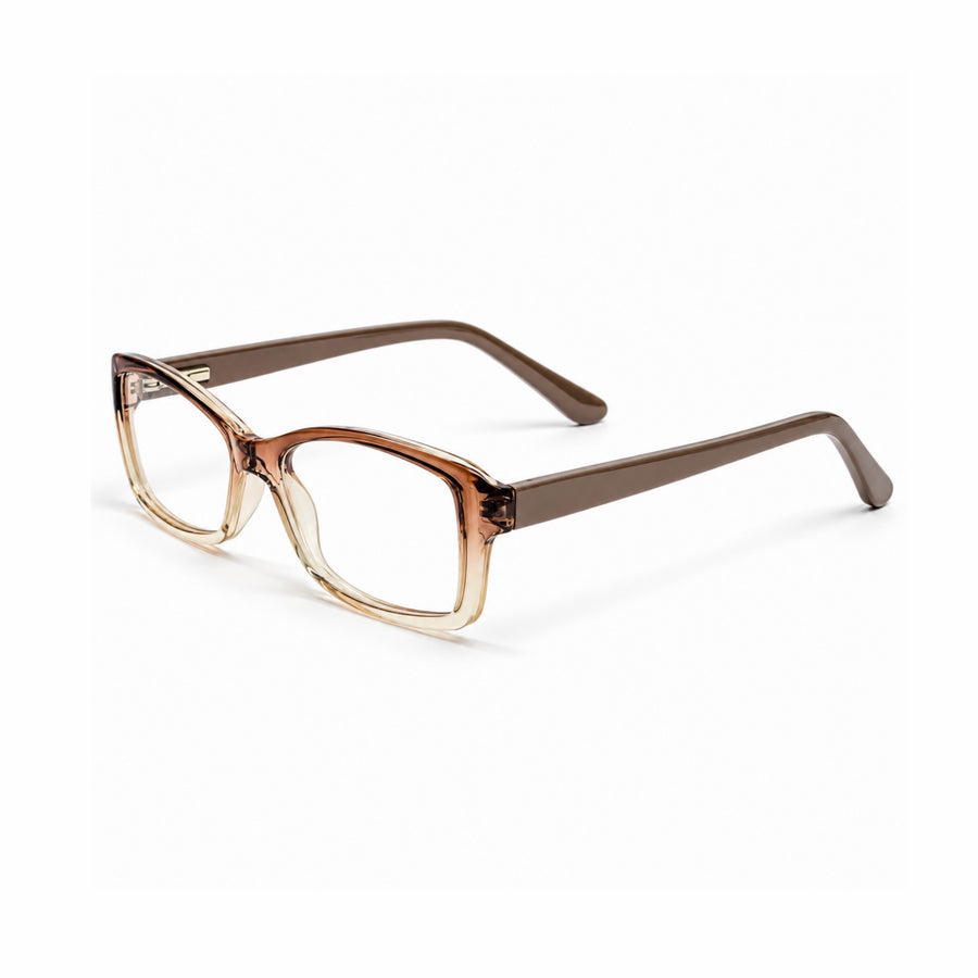 DOZY 35001 Women's Rectangle Optical Frame in Light Brown Clear — three-quarter view
