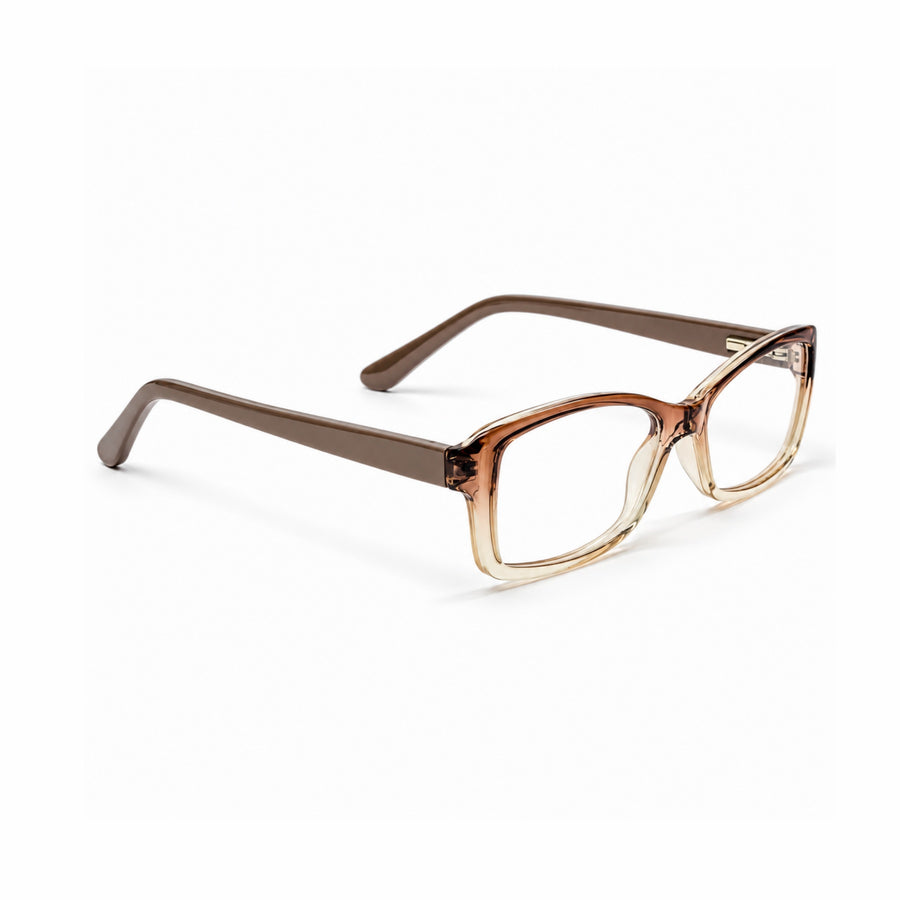 DOZY 35001 Women's Rectangle Optical Frame in Light Brown Clear — three-quarter view (opposite side)