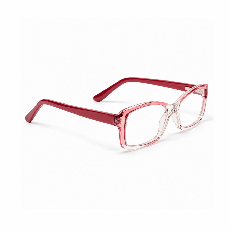 DOZY 35001 Women's Rectangle Optical Frame in Pink Clear — three-quarter view (opposite side)
