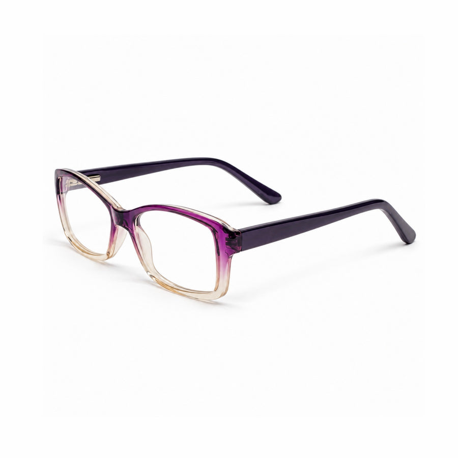 DOZY 35001 Women's Rectangle Optical Frame in Purple Clear — three-quarter view