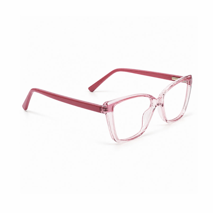 DOZY 35502 Women's Cat-Eye Optical Frame in Pink Clear — three-quarter view (opposite side)