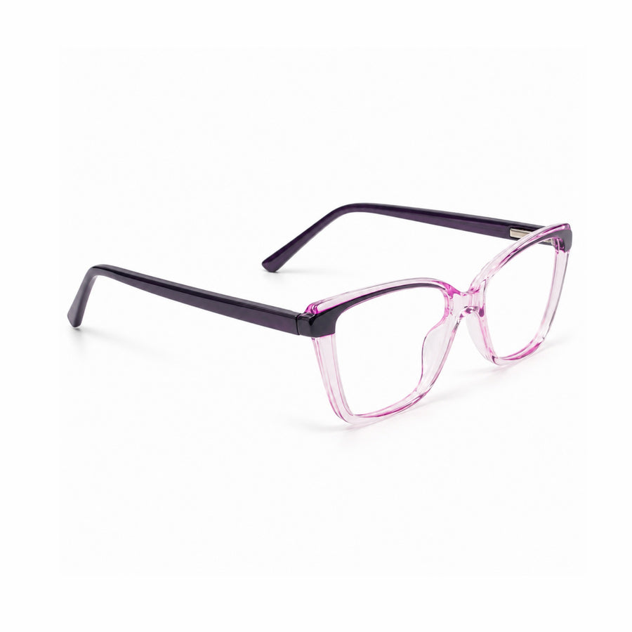 DOZY 35502 Women's Cat-Eye Optical Frame in Purple Pink — three-quarter view (opposite side)