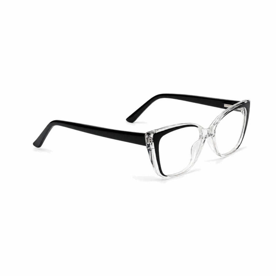 DOZY 35503 Women's Cat-Eye Optical Frame in Black Clear — three-quarter view (opposite side)
