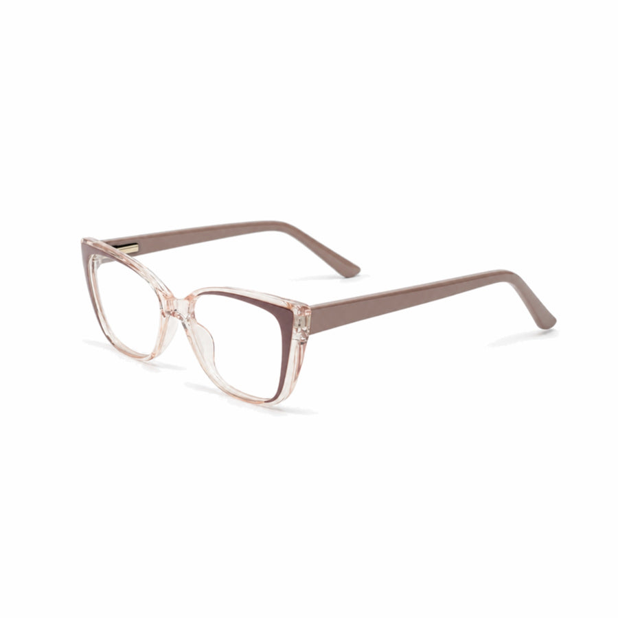 DOZY 35503 Women's Cat-Eye Optical Frame in Taupe Clear — three-quarter view