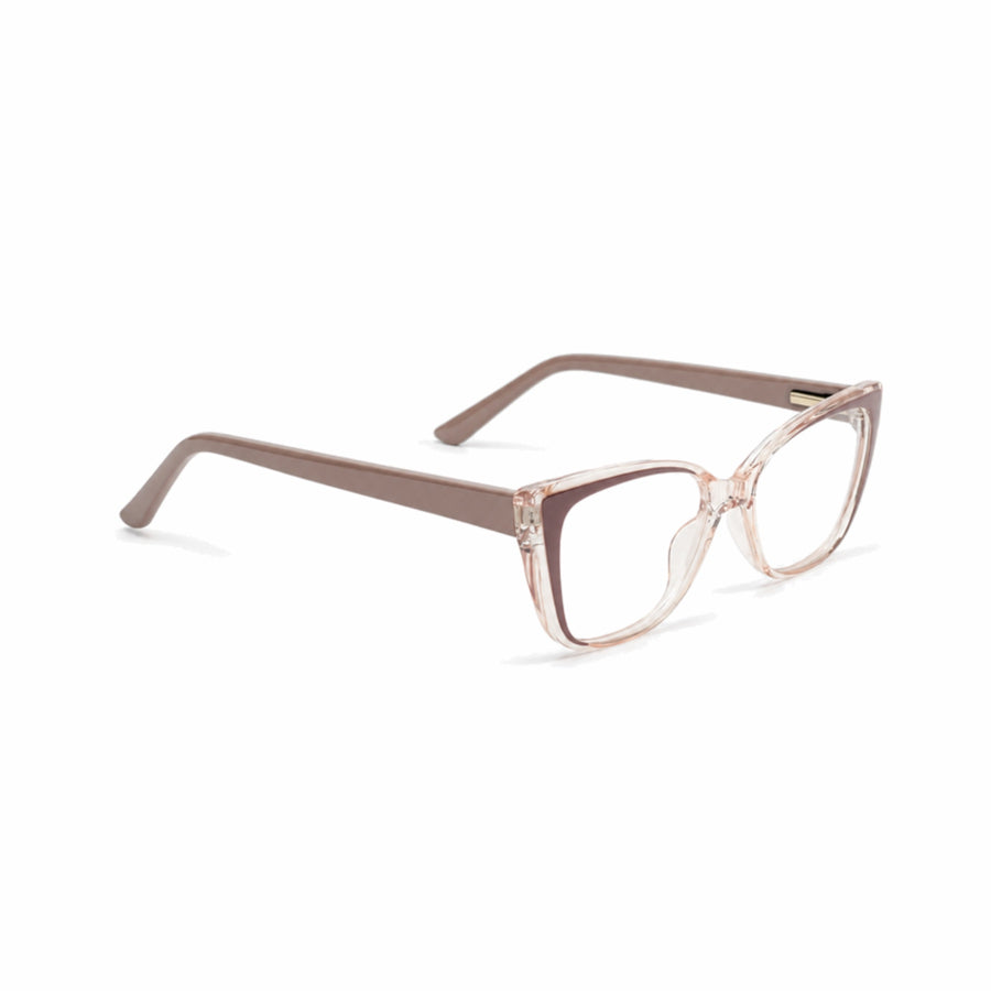 DOZY 35503 Women's Cat-Eye Optical Frame in Taupe Clear — three-quarter view (opposite side)