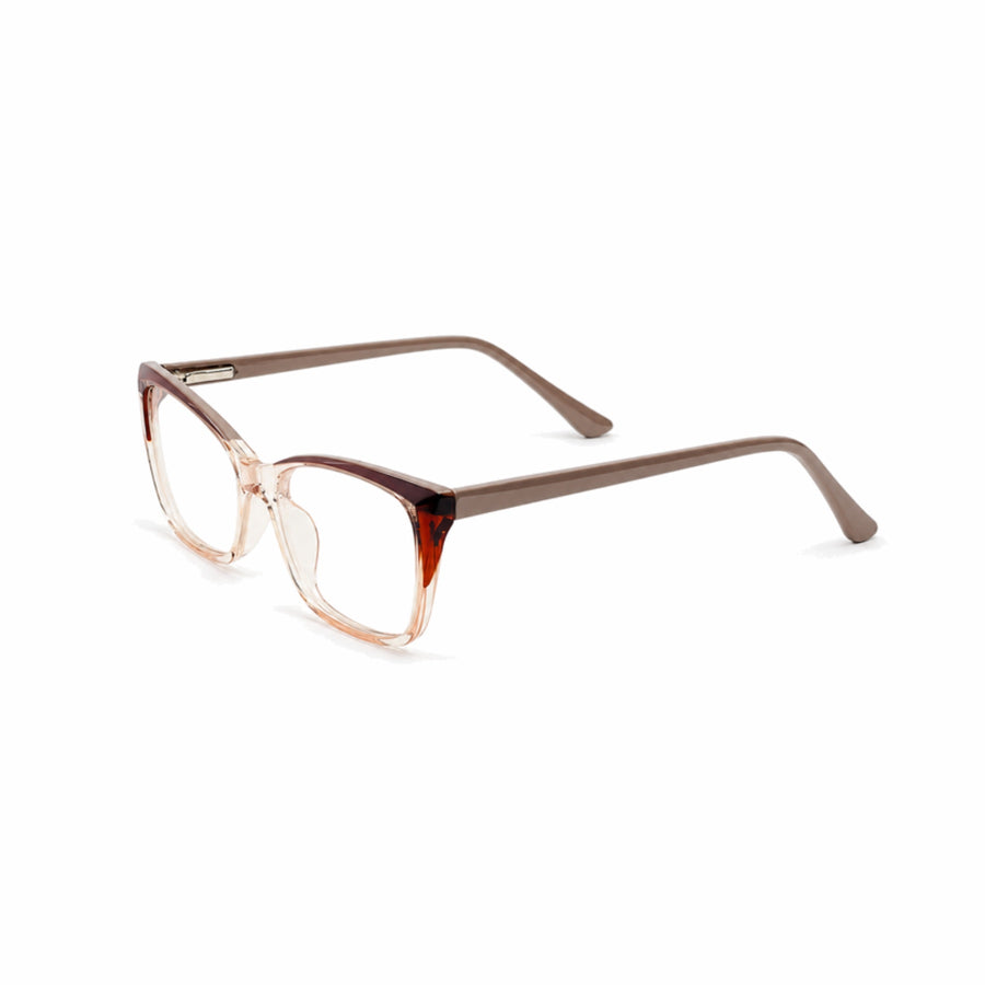 DOZY 35505 Women's Cat-Eye Optical Frame in Brown Clear — three-quarter view