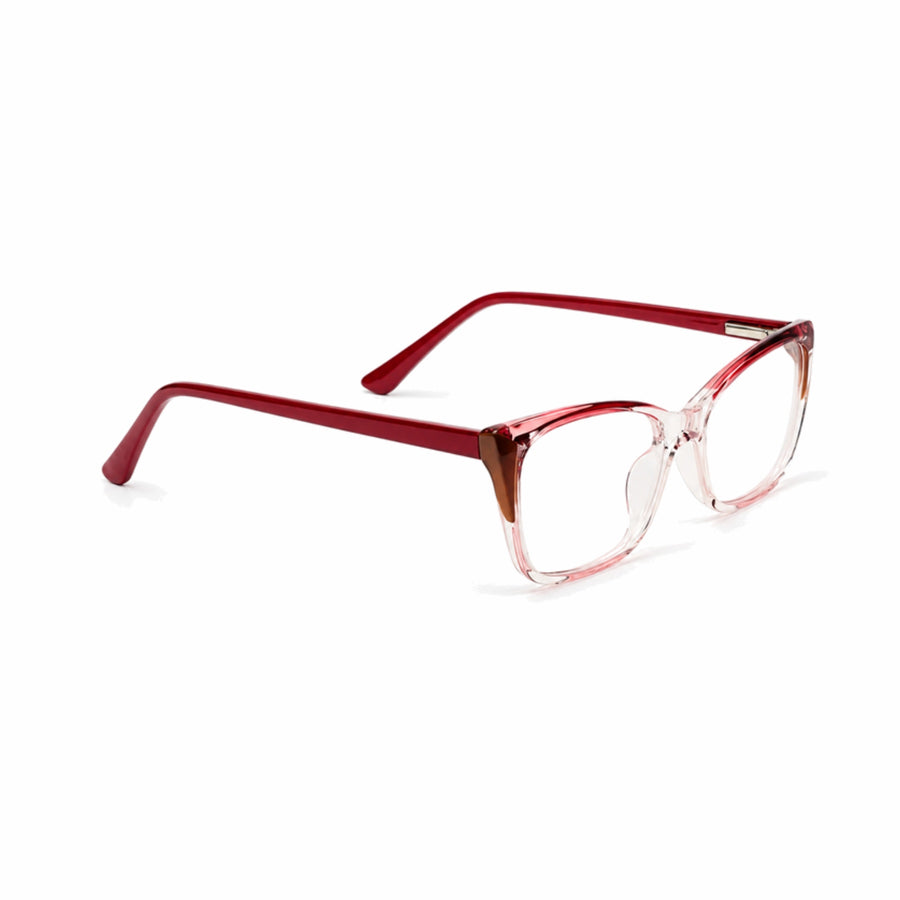 DOZY 35505 Women's Cat-Eye Optical Frame in Red Pink — three-quarter view (opposite side)