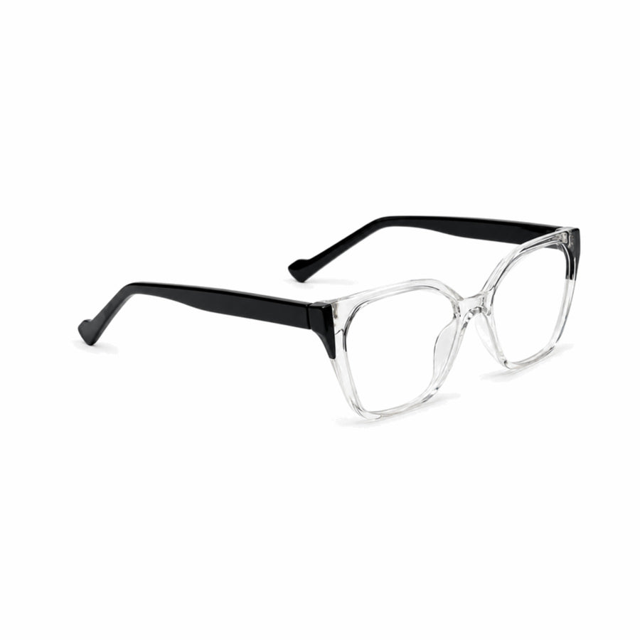 DOZY 35506 Women's Geometric Optical Frame in Black Clear — three-quarter view (opposite side)