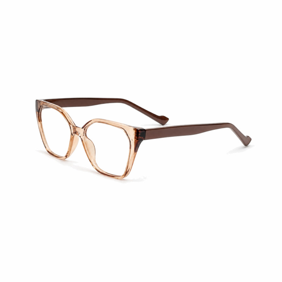 DOZY 35506 Women's Geometric Optical Frame in Brown Crystal — three-quarter view