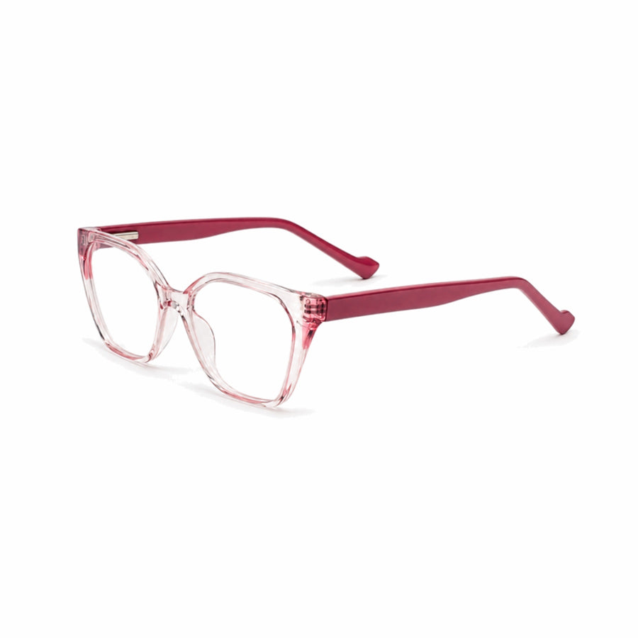 DOZY 35506 Women's Geometric Optical Frame in Pink Clear — three-quarter view
