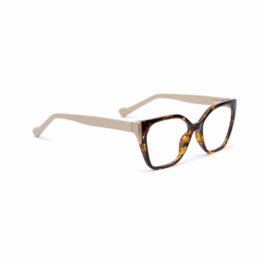 DOZY 35506 Women's Geometric Optical Frame in Tortoise — three-quarter view (opposite side)