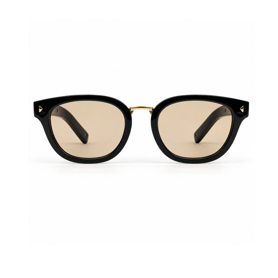 LH332 Rounded Square Sunglasses in Black / light brown — front view