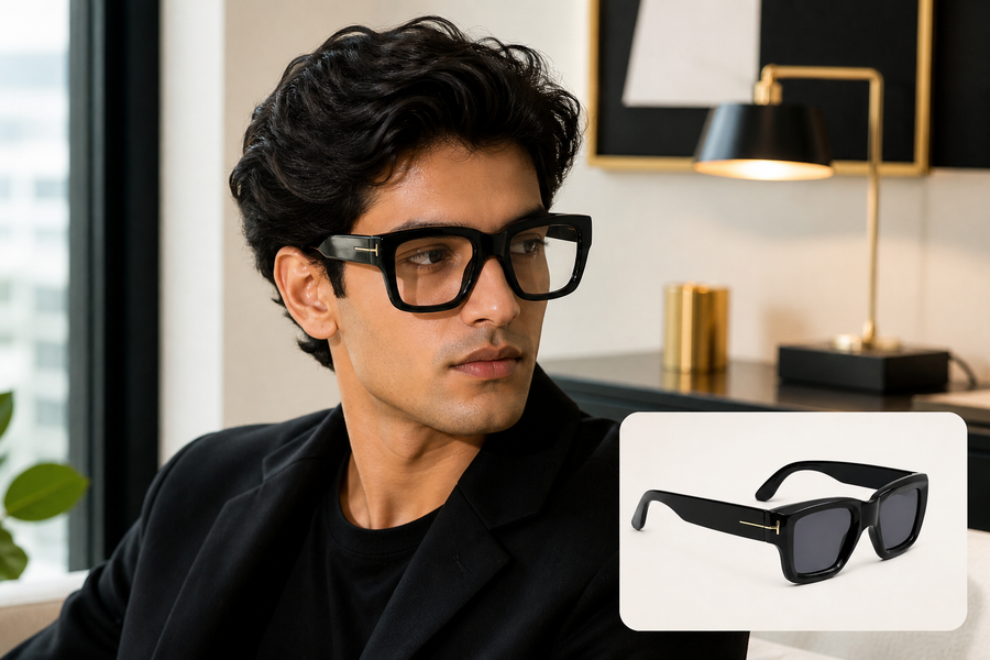 Verlin OS26 TF Square Full-Frame Sunglasses — model wearing