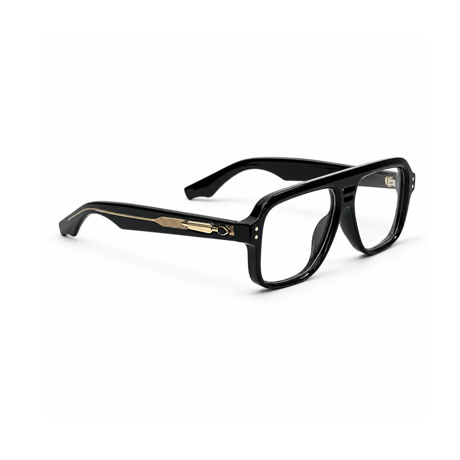 V002 VERLIN Navigator Optical Frame in Black Gold — three-quarter view (opposite side)