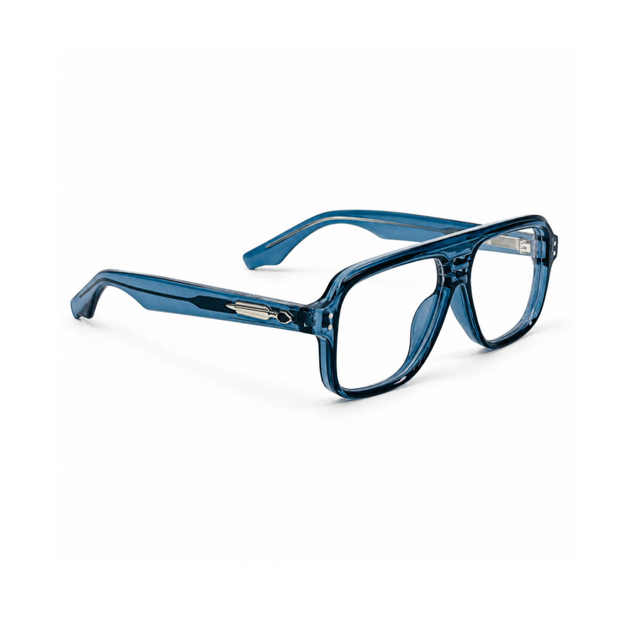 V002 VERLIN Navigator Optical Frame in Blue — three-quarter view (opposite side)