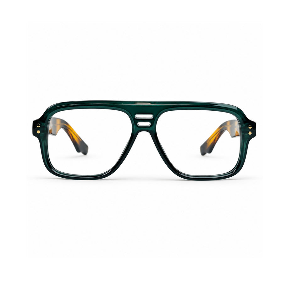 V002 VERLIN Navigator Optical Frame in Green Tortoise — front view
