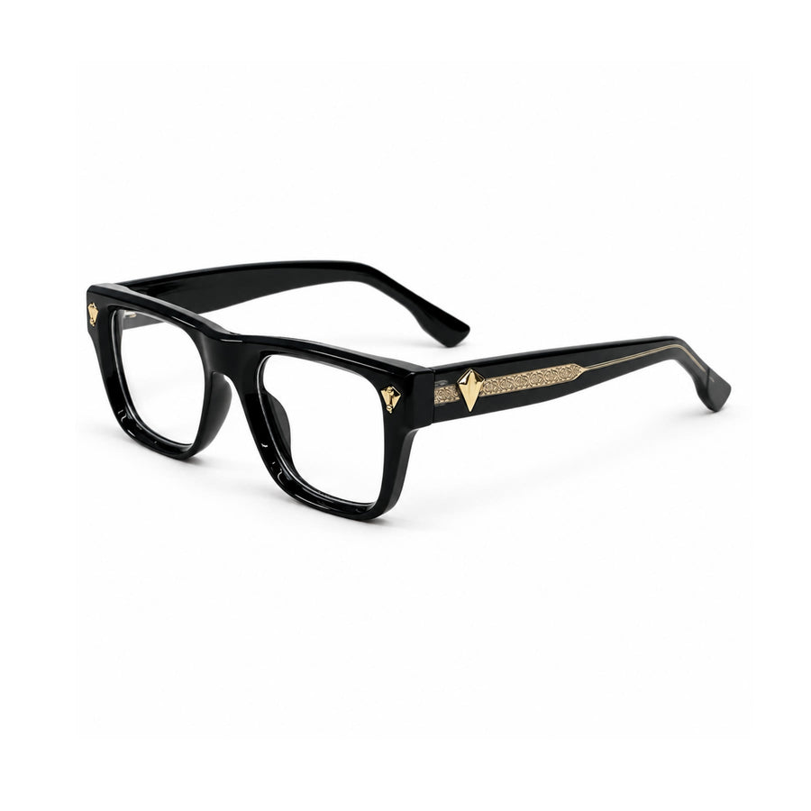 V003 VERLIN Rectangle Optical Frame in Black Gold — three-quarter view