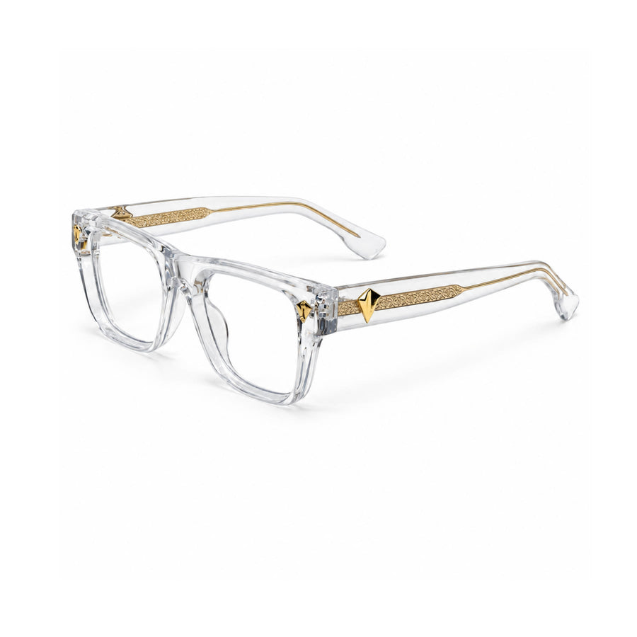 V003 VERLIN Rectangle Optical Frame in Crystal Clear — three-quarter view