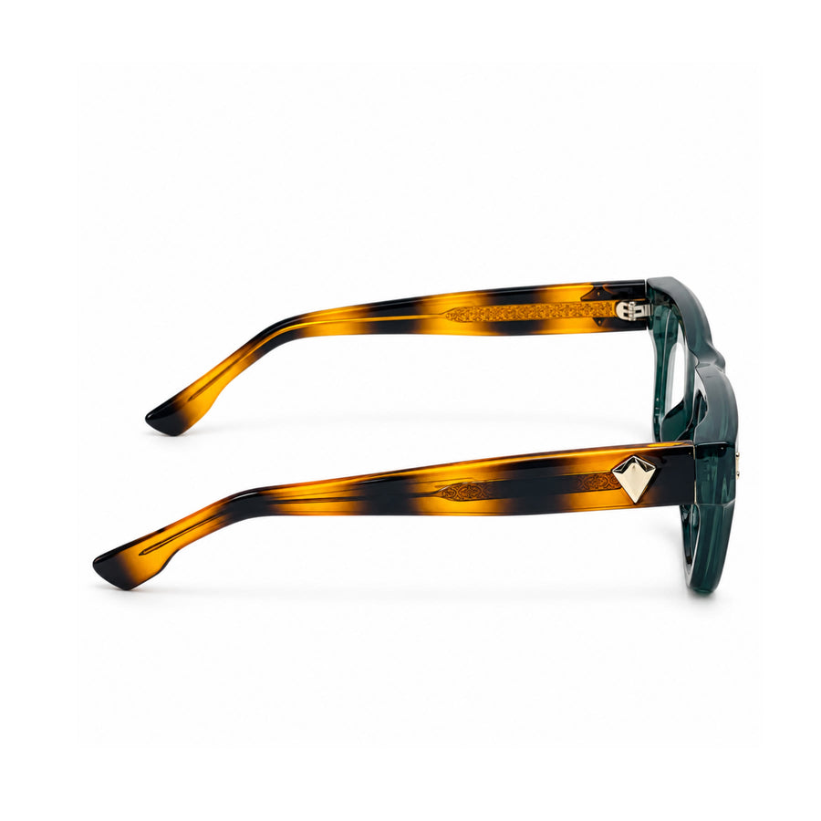 V003 VERLIN Rectangle Optical Frame in Green Tortoise — side view