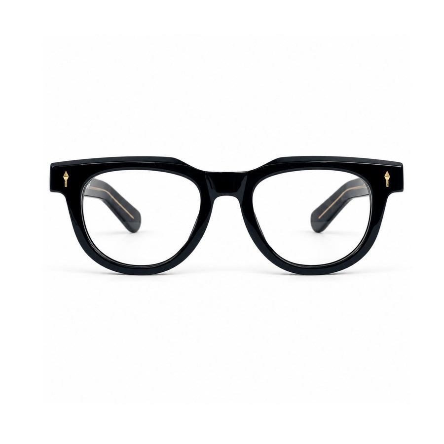 V004 VERLIN Round Optical Frame in Black Gold — front view