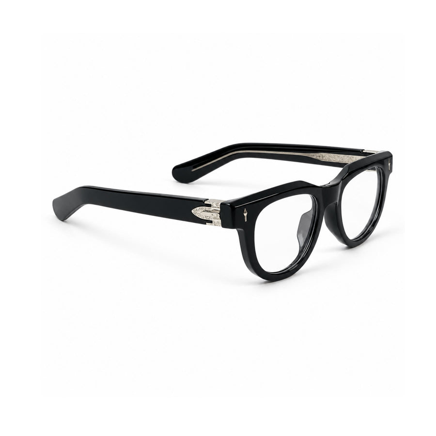 V004 VERLIN Round Optical Frame in Black Silver — three-quarter view (opposite side)