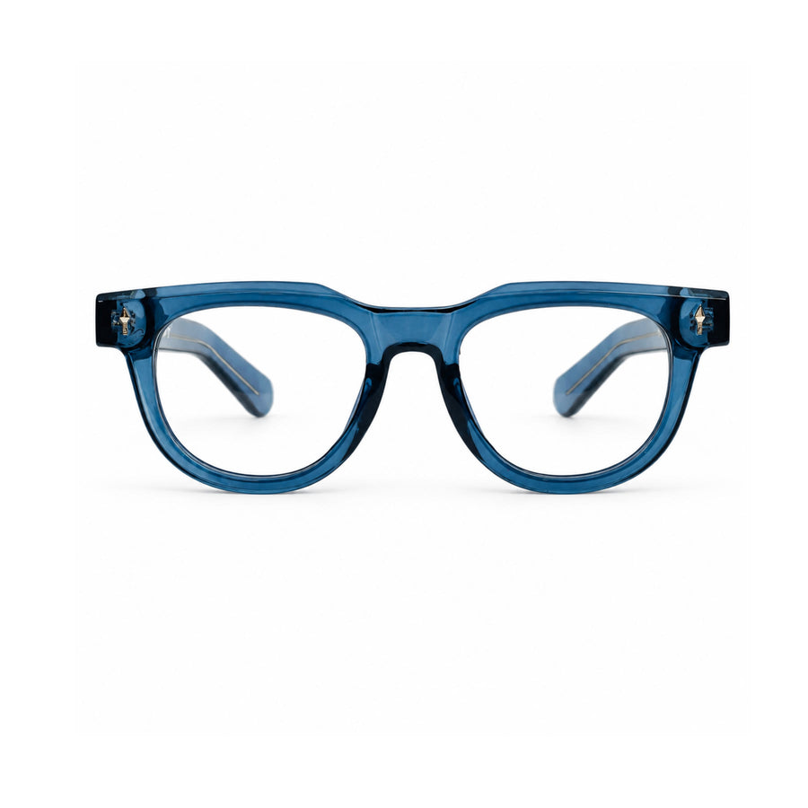 V004 VERLIN Round Optical Frame in Blue — front view