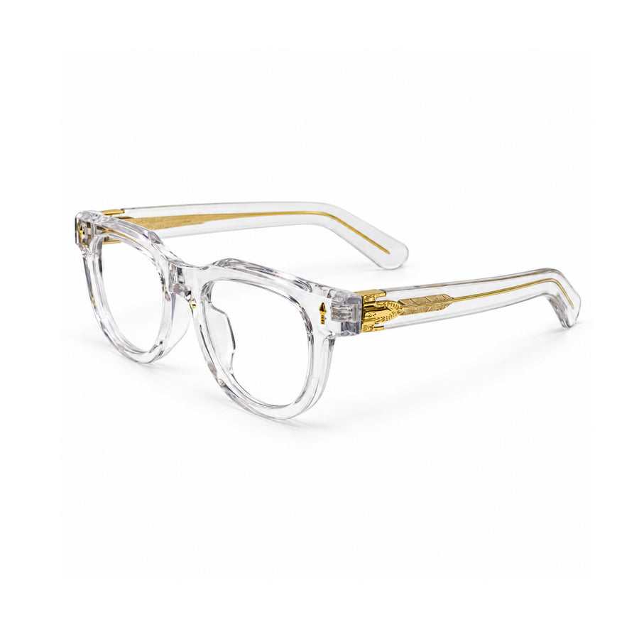 V004 VERLIN Round Optical Frame in Crystal Clear — three-quarter view