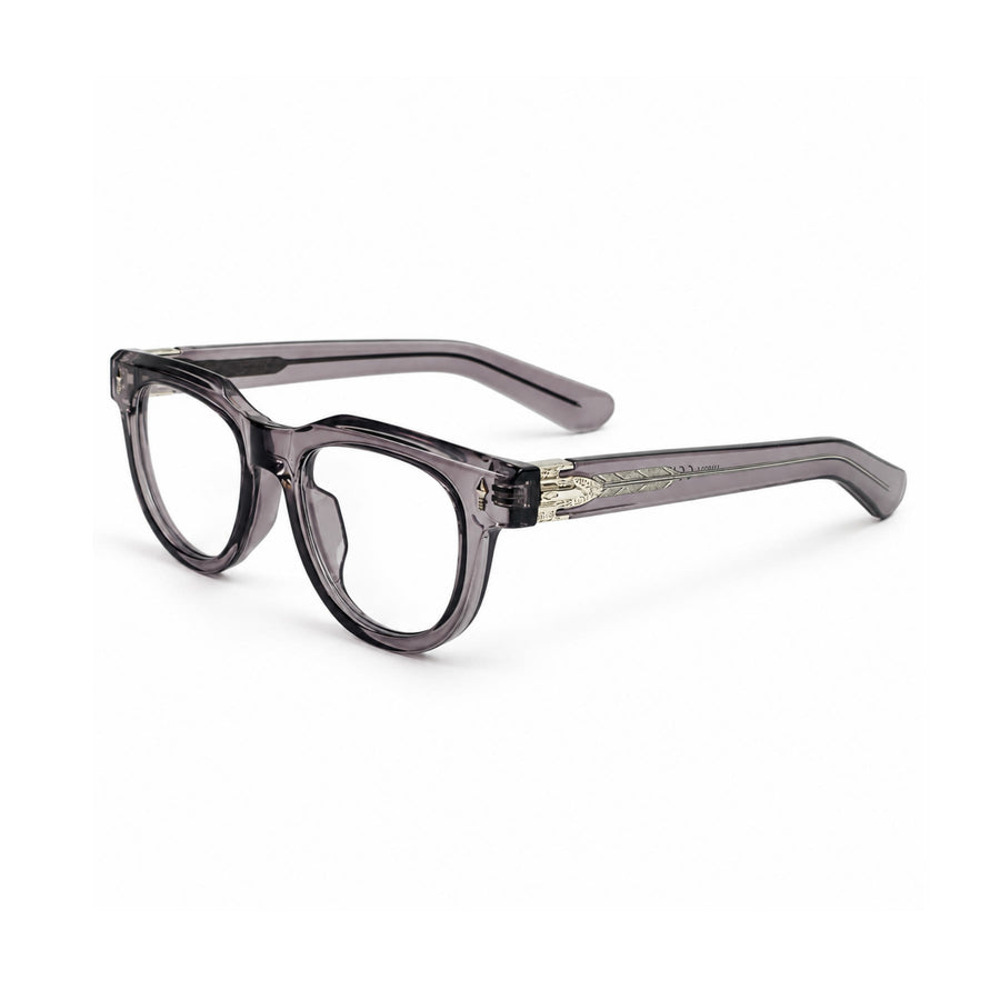 V004 VERLIN Round Optical Frame in Grey Crystal — three-quarter view
