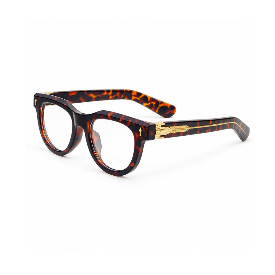V004 VERLIN Round Optical Frame in Tortoise — three-quarter view