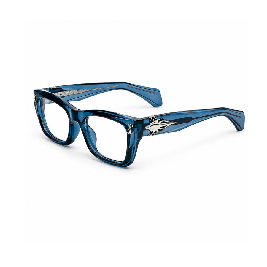 V005 VERLIN Rectangle Optical Frame in Blue — three-quarter view