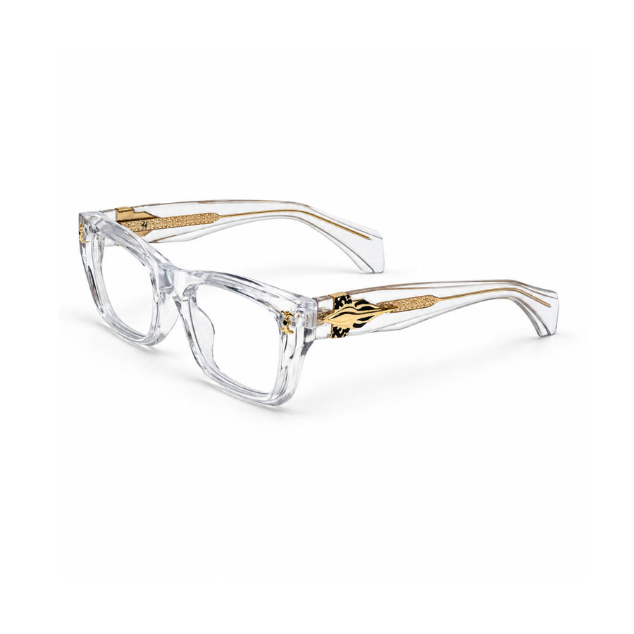 V005 VERLIN Rectangle Optical Frame in Crystal Clear — three-quarter view
