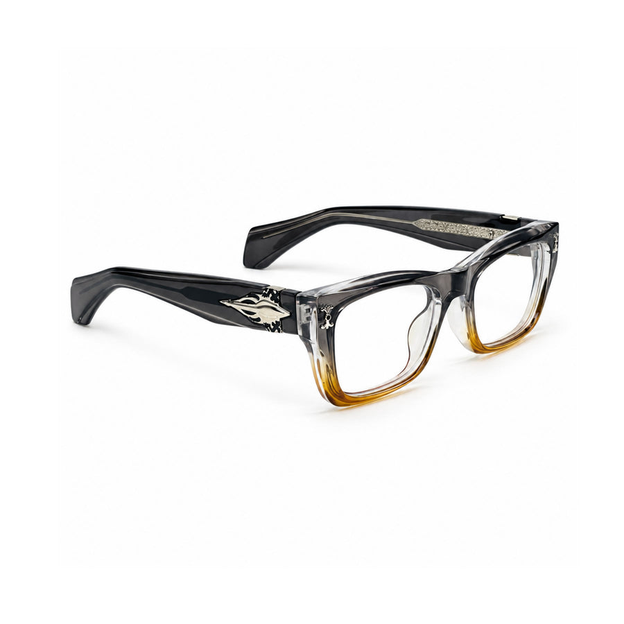V005 VERLIN Rectangle Optical Frame in Grey Amber — three-quarter view (opposite side)