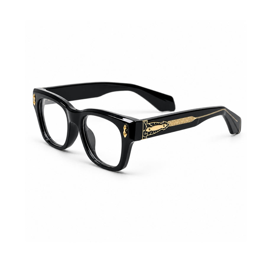 V006 VERLIN Square Optical Frame in Black Gold — three-quarter view