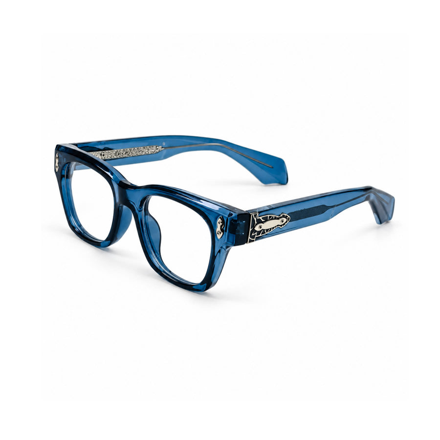 V006 VERLIN Square Optical Frame in Blue — three-quarter view