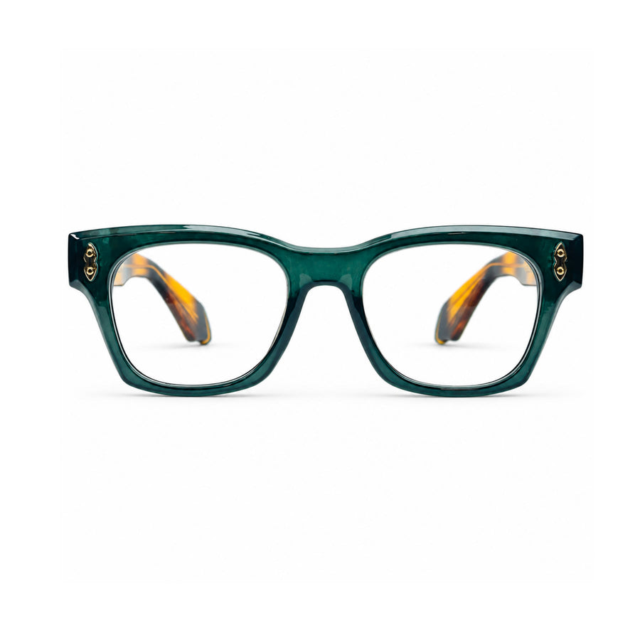 V006 VERLIN Square Optical Frame in Green Tortoise — front view