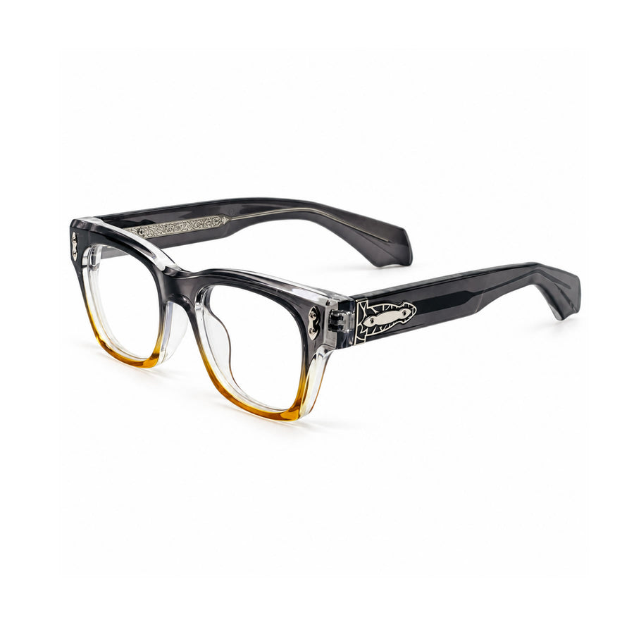 V006 VERLIN Square Optical Frame in Grey Amber — three-quarter view