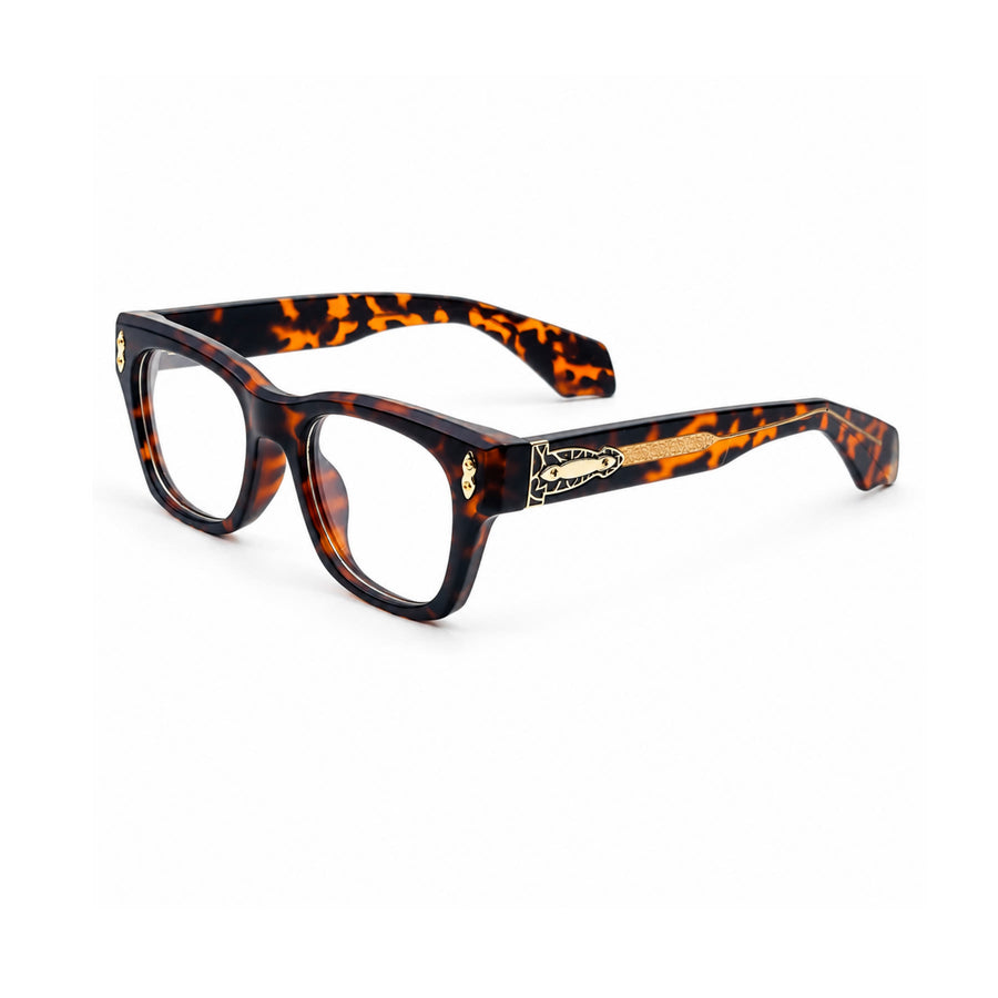 V006 VERLIN Square Optical Frame in Tortoise — three-quarter view