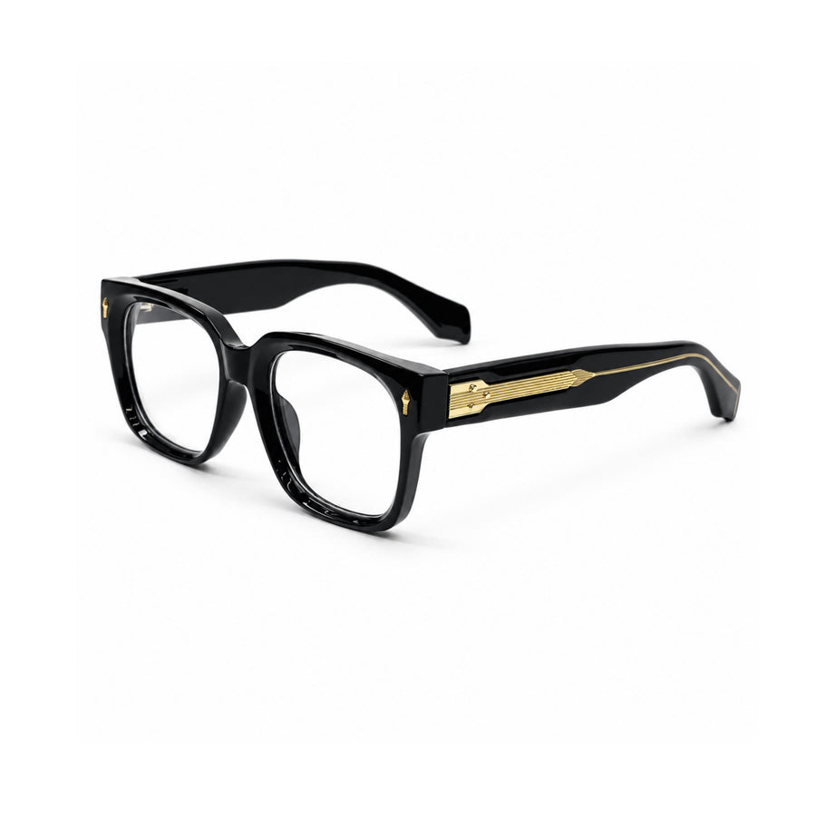 V007 VERLIN Square Optical Frame in Black Gold — three-quarter view