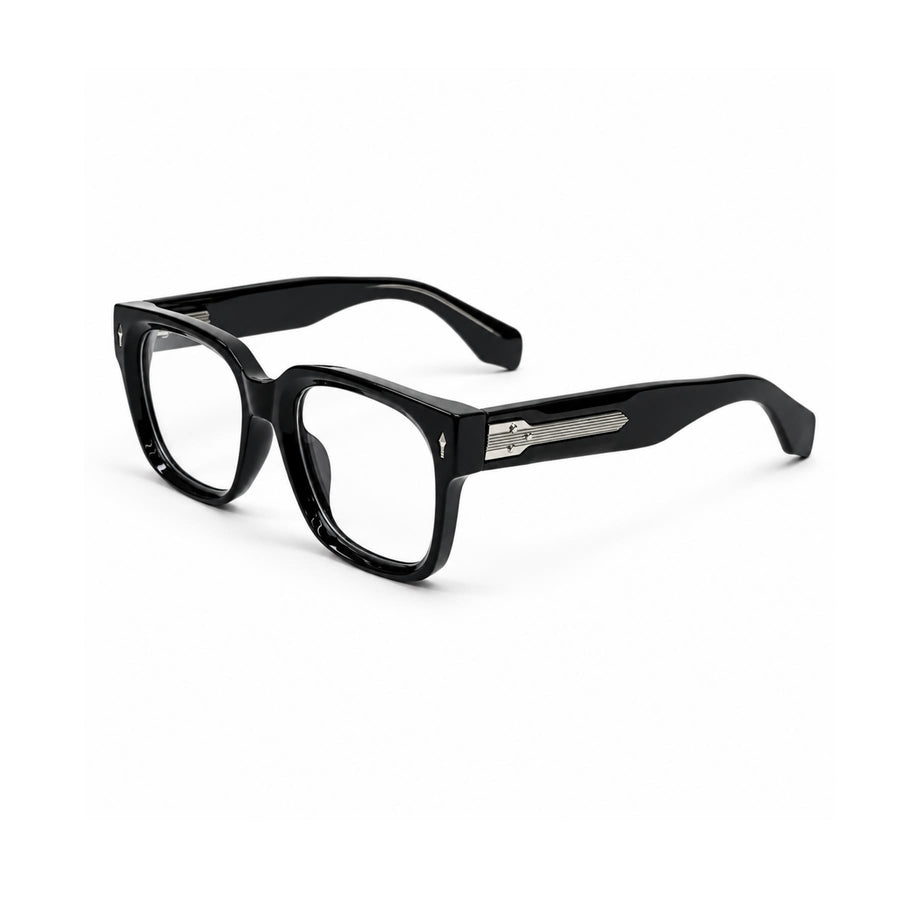 V007 VERLIN Square Optical Frame in Black Silver — three-quarter view