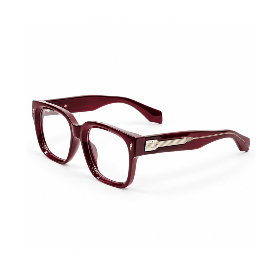 V007 VERLIN Square Optical Frame in Burgundy — three-quarter view