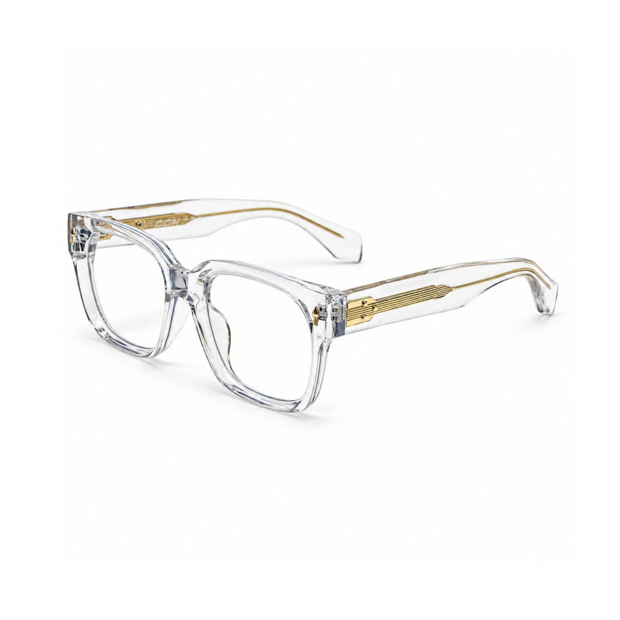 V007 VERLIN Square Optical Frame in Crystal Clear — three-quarter view
