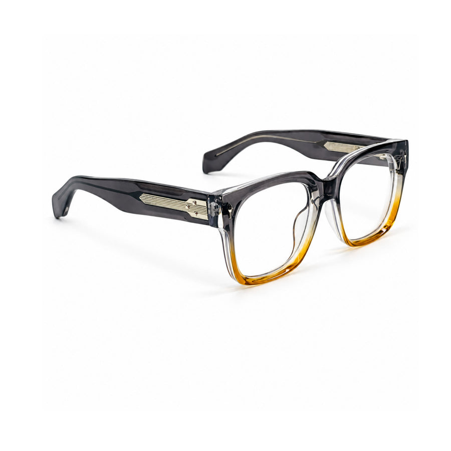V007 VERLIN Square Optical Frame in Grey Amber — three-quarter view (opposite side)
