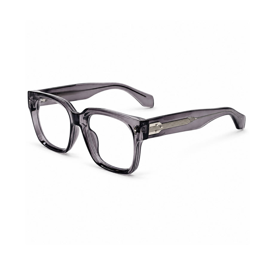V007 VERLIN Square Optical Frame in Grey Crystal — three-quarter view