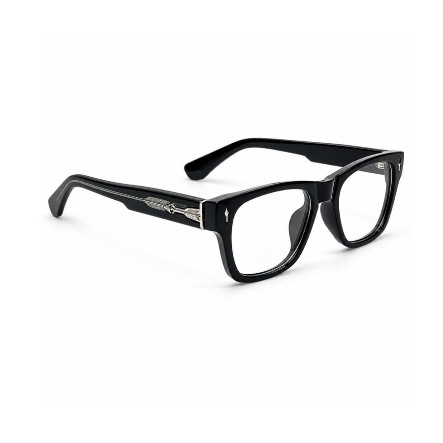 VM001 VERLIN Rectangle Optical Frame in Black Silver — three-quarter view (opposite side)