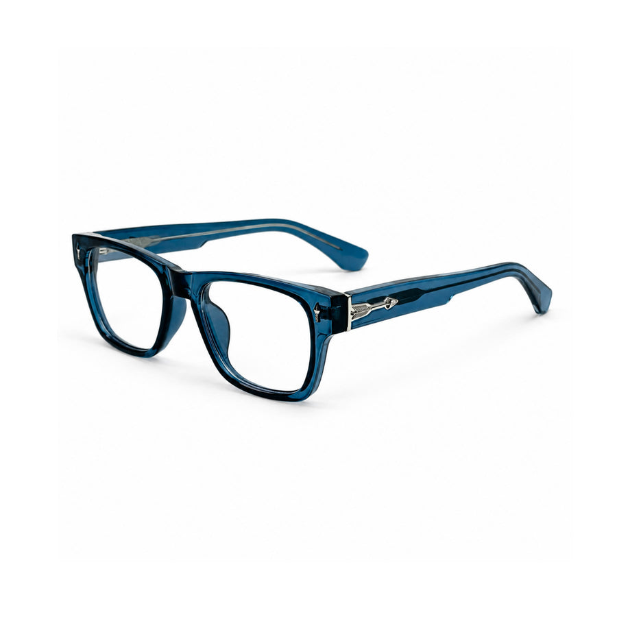 VM001 VERLIN Rectangle Optical Frame in Blue — three-quarter view