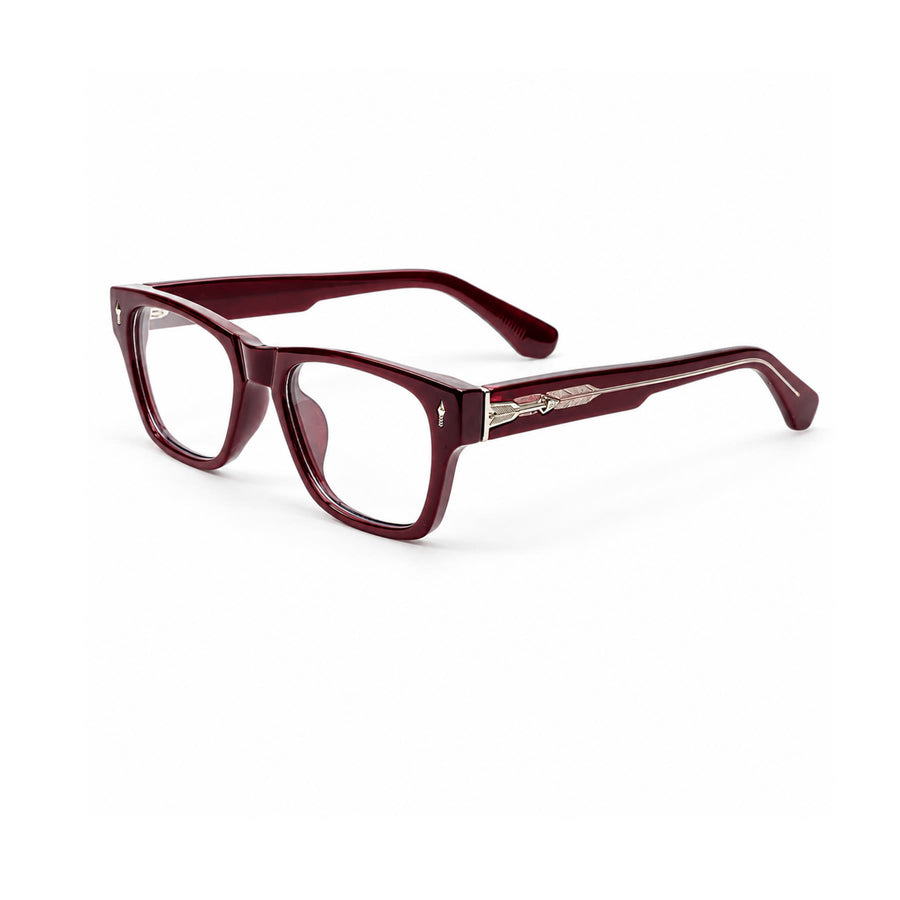 VM001 VERLIN Rectangle Optical Frame in Burgundy — three-quarter view