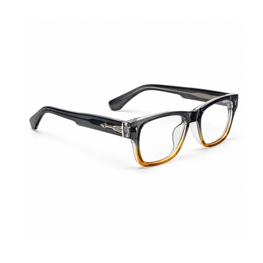 VM001 VERLIN Rectangle Optical Frame in Grey Amber — three-quarter view (opposite side)
